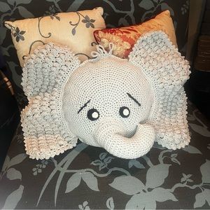 Handmade Crochet Elephant Decor Pillow